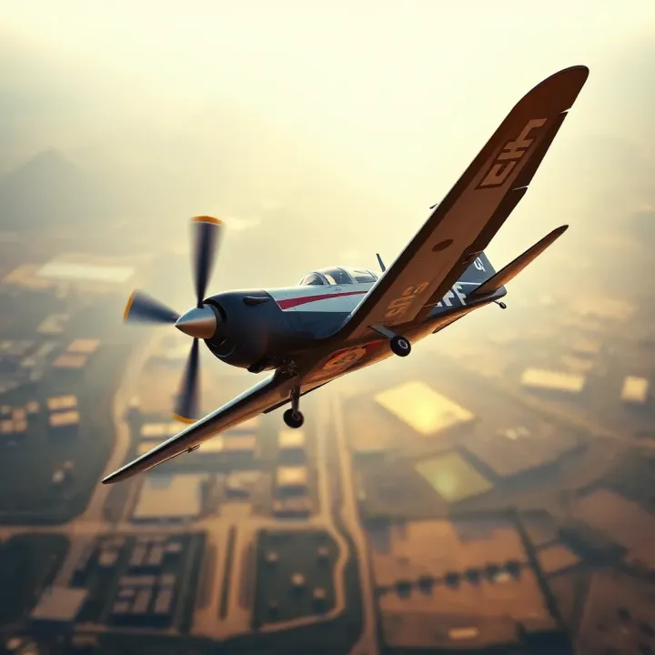 Training aircraft flying over a landscape during pilot training session