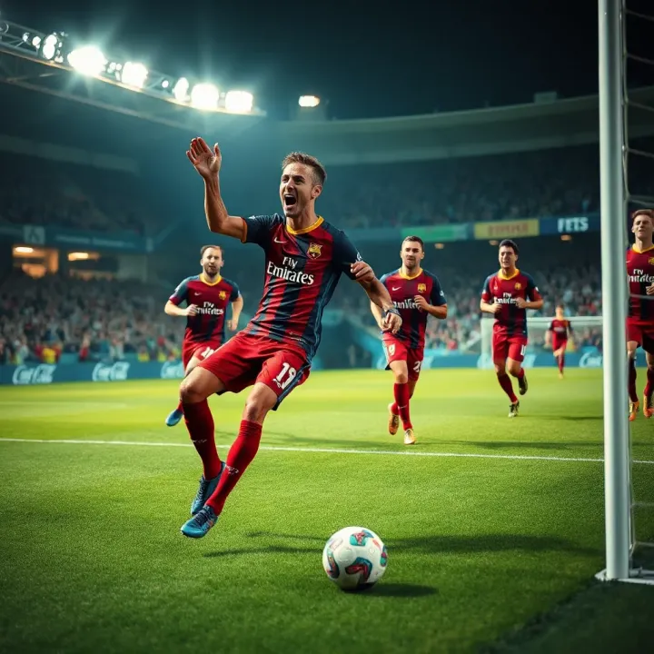 Top football players celebrating a goal during a high-stakes match