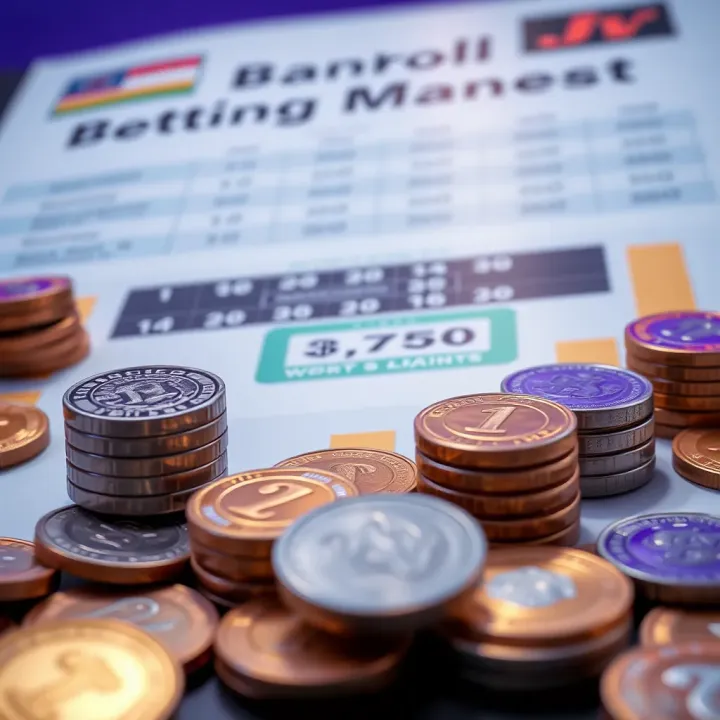 Illustration of a bankroll management chart with coins and betting tokens