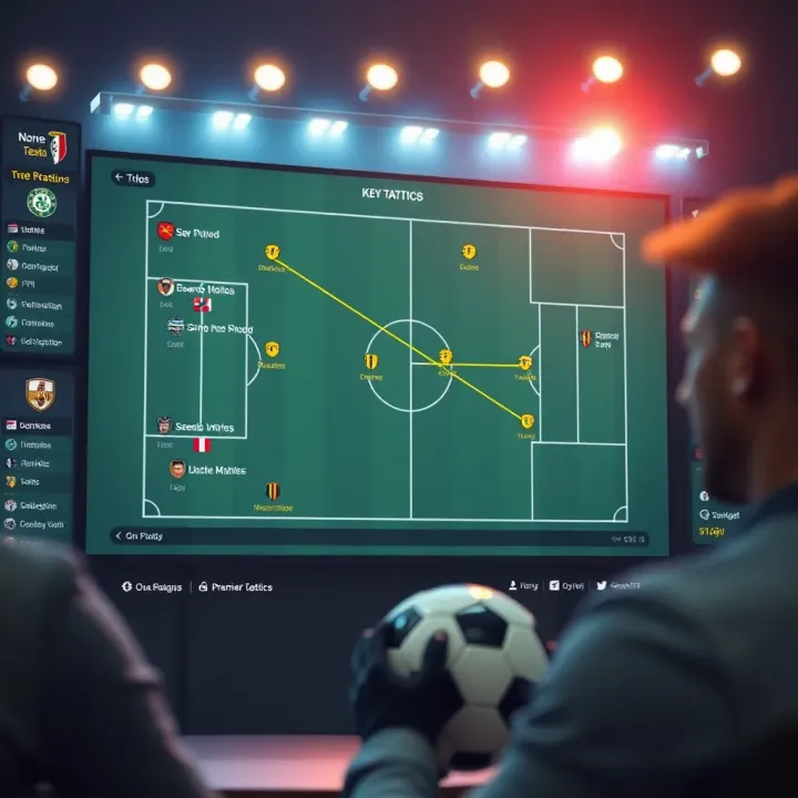 Strategic football tactics displayed on a digital screen with key team statistics and player positions