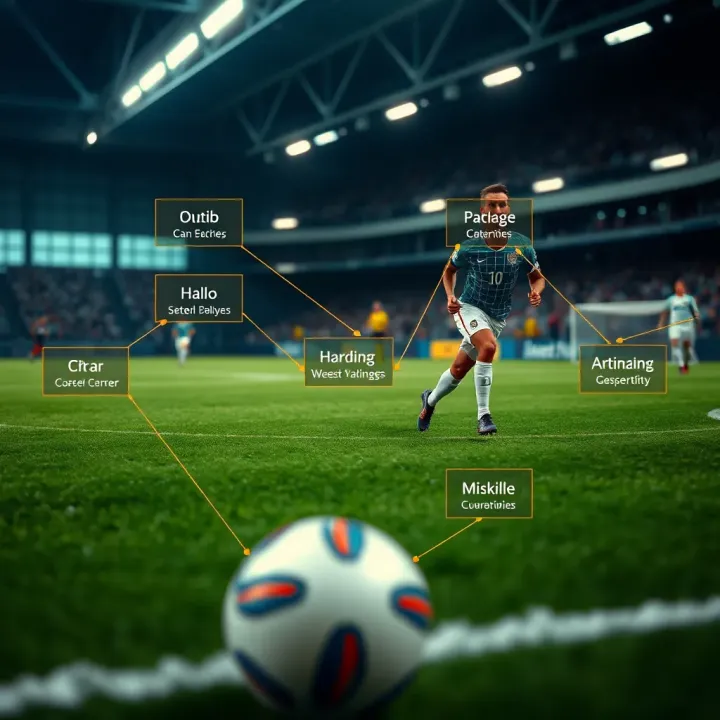 Football pitch with tactical formations and highlighted key match factors