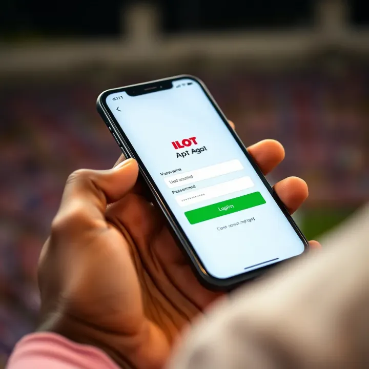 Mobile phone displaying Ilot Bet app login screen with username and password fields