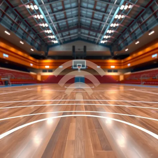 WiFi signal icon overlaid on basketball court representing smooth online sports streaming