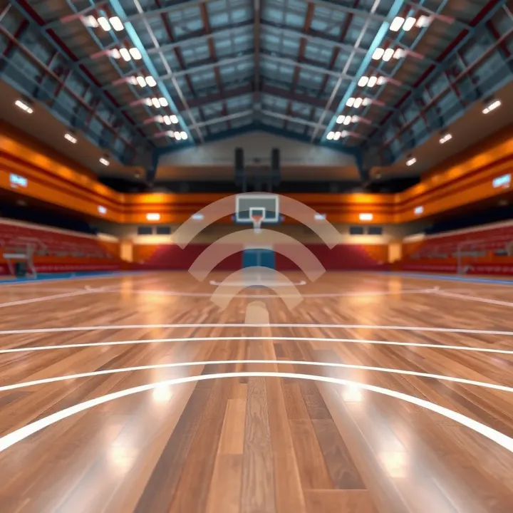 Reliable Online Sports Streaming with Live Sport N1 WiFi signal icon overlaid on basketball court representing smooth online sports streaming