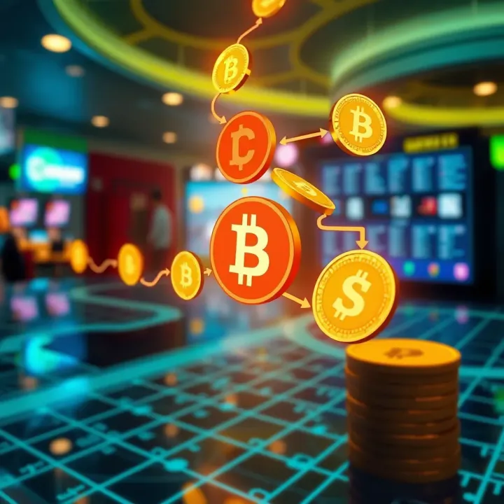 Illustration showing digital currency flow and transaction symbols