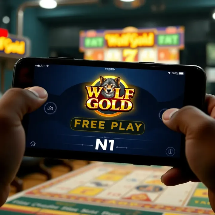 Illustration of a mobile device displaying the free play option for Wolf Gold slot game with gaming controls
