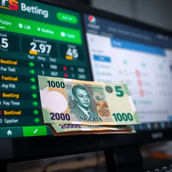 Graphic displaying Nigerian naira currency notes alongside a digital betting platform interface