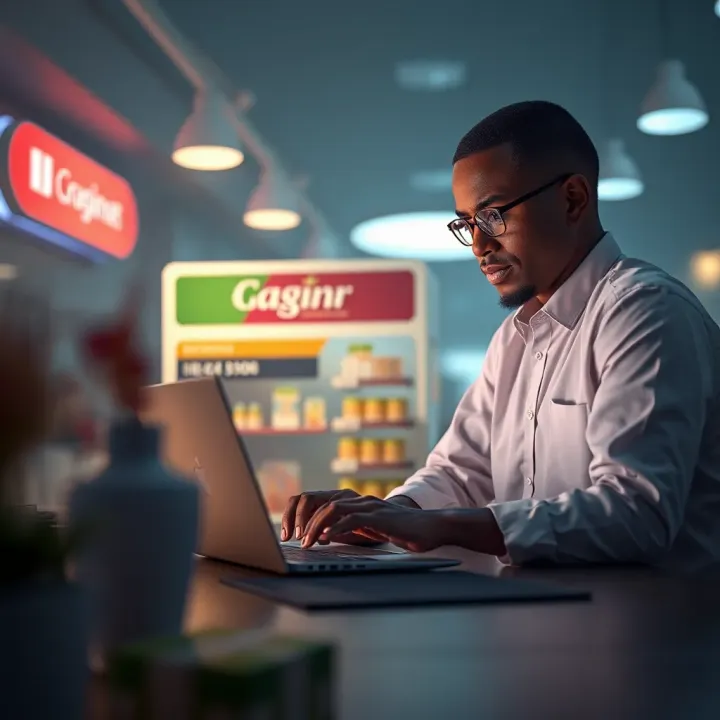 Illustration of Nigerian entrepreneur registering a business online using a laptop