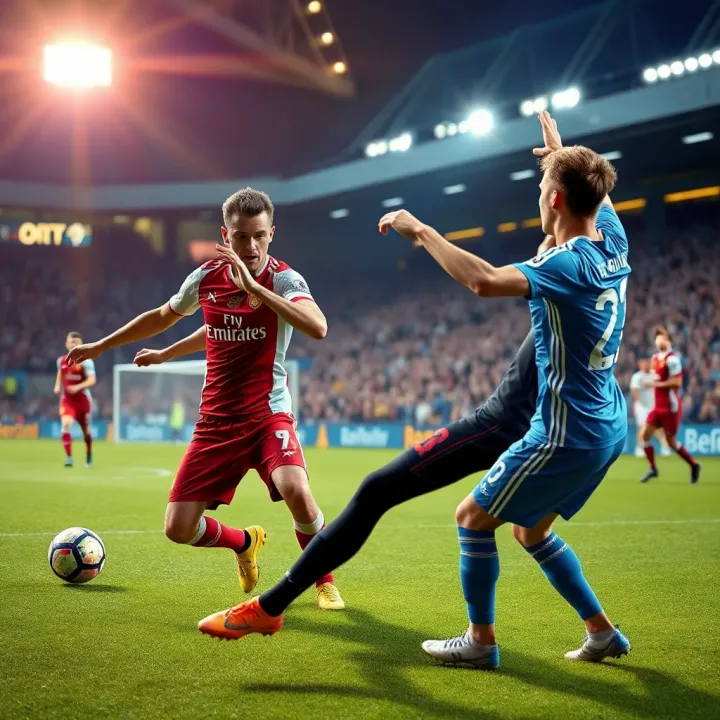 Premier League football action showing intense match moment between competing teams