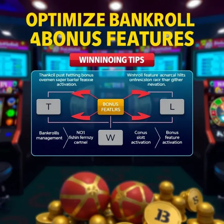 Graphic depicting a strategic flowchart highlighting bankroll management and bonus feature activation for slot game players
