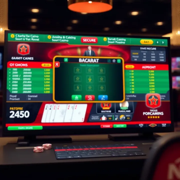 Illustration of secure online casino platform interface with baccarat game and money management tools