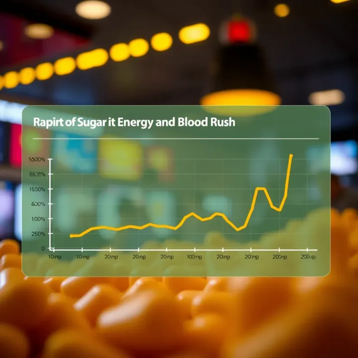 Graphic showing effects of rapid sugar intake on energy levels and blood sugar fluctuations