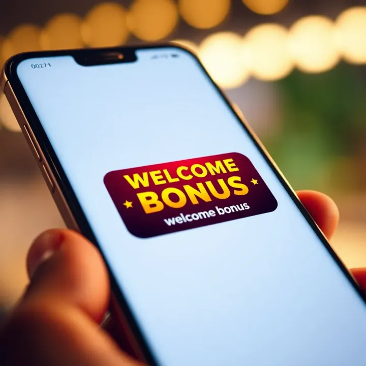 Illustration of a digital welcome bonus notification on a mobile device screen
