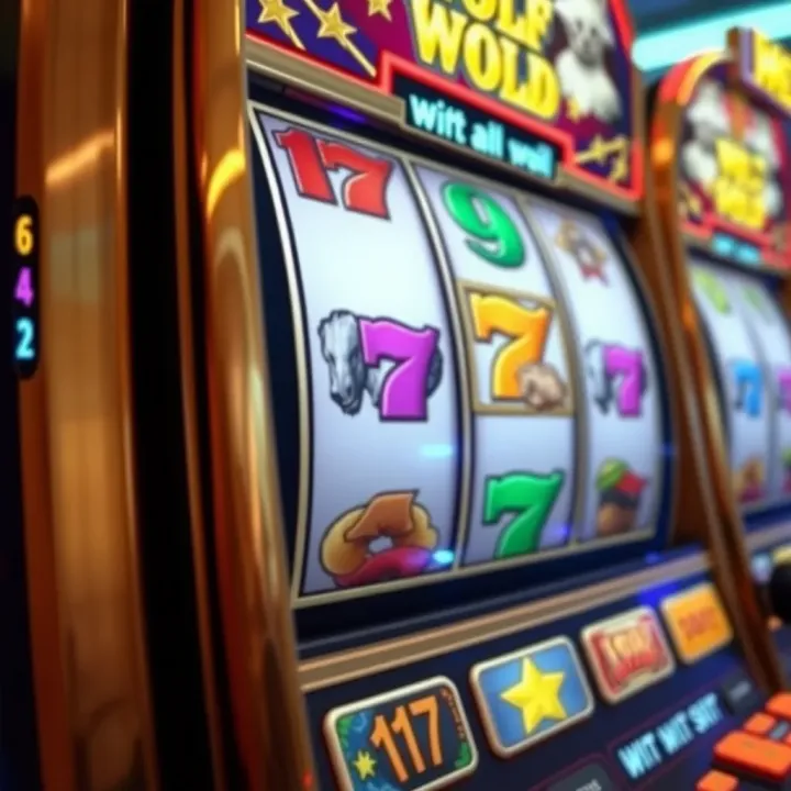 Detailed view of Wolf Gold slot machine interface focusing on reels and payout indicators