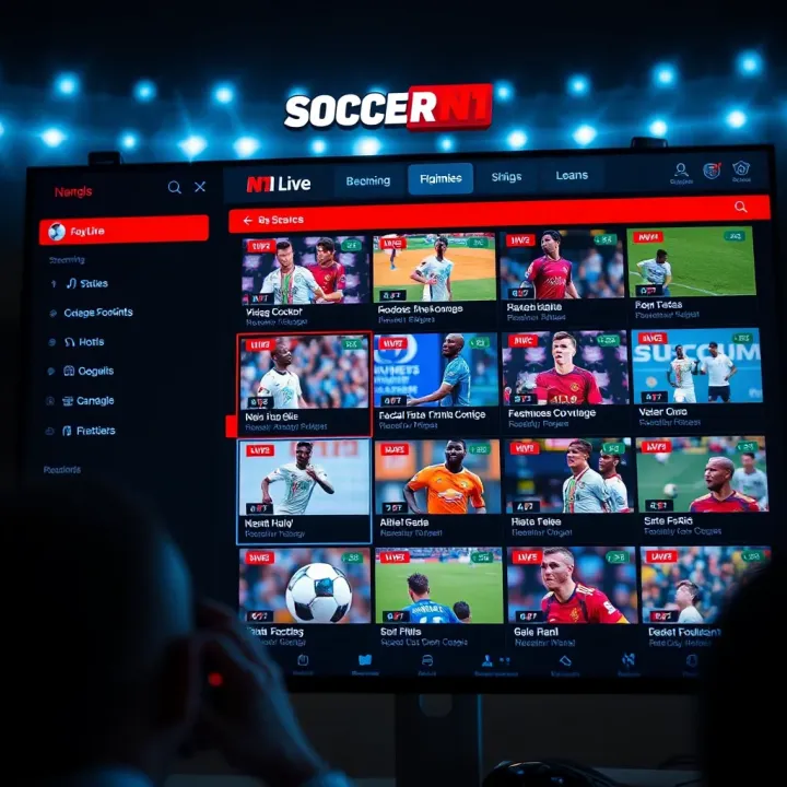 User interface of Soccer N1 Live showing a selection of local and international football matches available for streaming